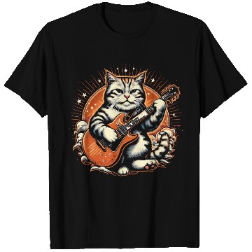 Discover Cat Playing Guitar Rock Star Rock and Roll T Shirts