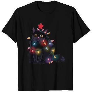 Discover Festive Christmas Lights Cat T Shirts