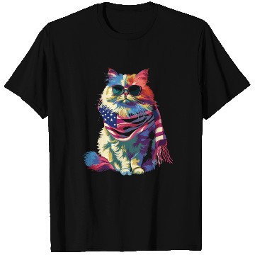 Discover Persian Cat Patriotic US Flag Sunglasses Popart T Shirts