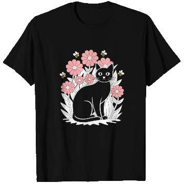 Discover Cottagecore Black Cat with Flowers and Bees T Shirts