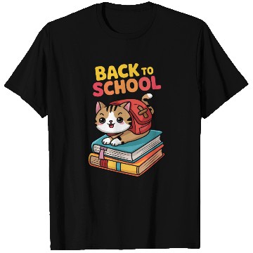 Discover Playful Cat Back to School Illustration T Shirts