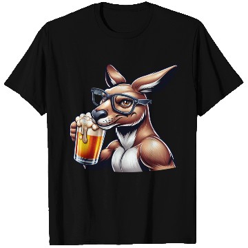 Discover Kangaroo with Glasses Drinking Beer T Shirts