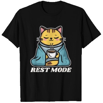 Discover Rest Mode Cat With Coffee T Shirts