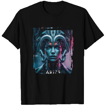 Discover Zodiac sign Aries in cyberpunk era Future T Shirts