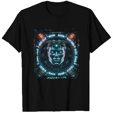 Discover Zodiac sign Aquarius in cyberpunk era Future T Shirts