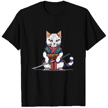 Discover Pixel Samurai Cat Warrior T Shirts