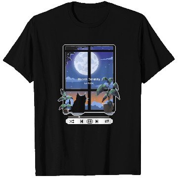 Discover Pixel Lofi Black Cat Moonlit Serenity T Shirts