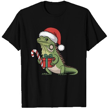 Discover Christmas Iguana Present Candy Cane Santa Hat T Shirts