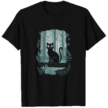 Discover Cottagecore Black Cat In enchanting Forest T Shirts