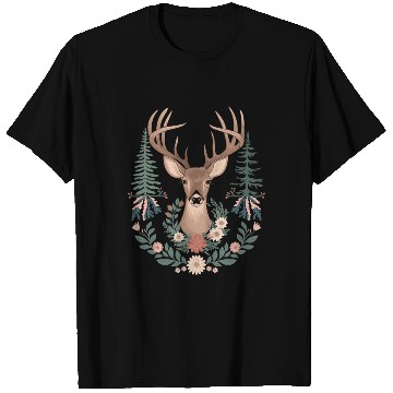 Discover Cottagecore Deer with Floral Wreath and Evergreen T Shirts