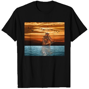 Discover Pirate ship on sea T Shirts