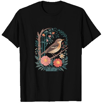 Discover Cottagecore Bird and Floral Harmony T Shirts