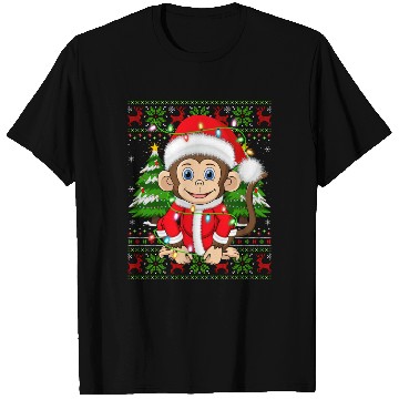 Discover Monkey Santa Hat Ugly Christmas Tree Lights T Shirts
