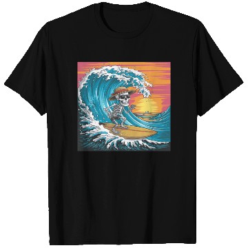Discover Surfing Skeleton Vibes Surfing Lifestyle Retro T Shirts