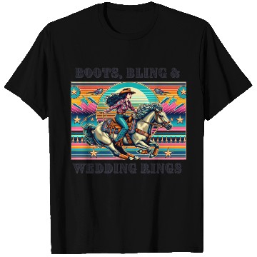 Discover Retro 80's Cowgirl Rodeo | Boots, Bling, & Rings T Shirts