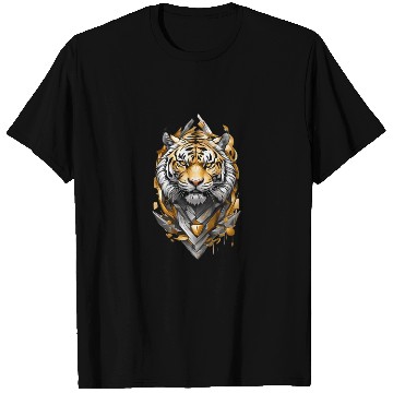 Discover Majestic Tiger Emblem: Gold and Silver Art T Shirts