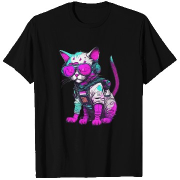 Discover Punk Space Cat with Neon Goggles T Shirts