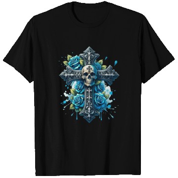 Discover Gothic Collection - Cross, Skull & Blue Roses T Shirts