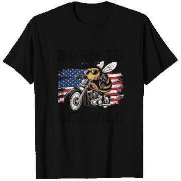 Discover Funny Saying Born to Bee Wild US Flag Motorcycle T Shirts