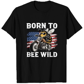 Discover Funny Saying Born to Bee Wild US Flag Motorcycle T Shirts