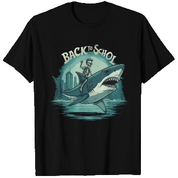 Discover Boys Skeleton Riding a Shark Back to School T Shirts