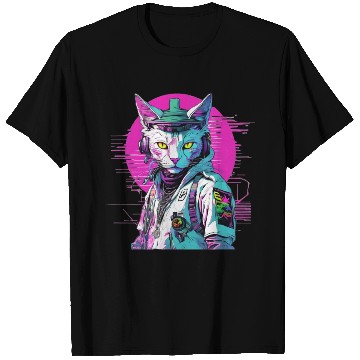 Discover Neon Cyberpunk Warrior Cat T Shirts