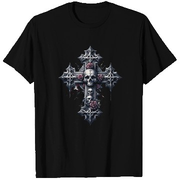 Discover Gothic Cross Collection - Skulls and Red Roses T Shirts