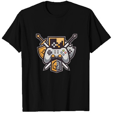 Discover Gaming Logo – Pixel Art Controller and Sword T Shirts