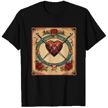 Discover Traditional Tattoo Heart with Cupid Bow T Shirts