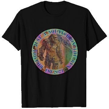 Discover BIGFOOT JUST A SQUATCH ON THE RUN 235221817 T Shirts