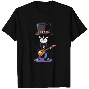 Discover Black and White Cat Playing Guitar T Shirts