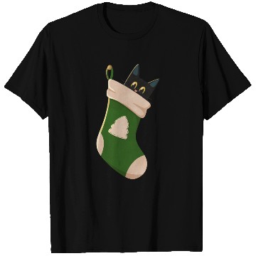 Discover Black cat in Christmas stocking T Shirts