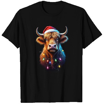 Discover Scottish Highland Cow With Xmas Lights T Shirts