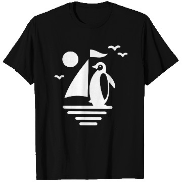 Discover Penguin Sailboat Silhouette Minimalist T Shirts