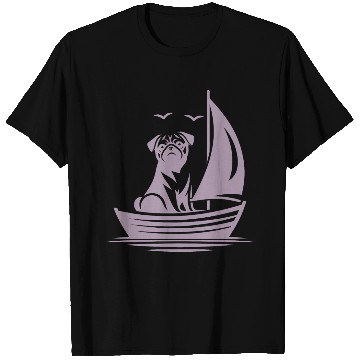 Discover Pug silhouette sailboat minimalist T Shirts