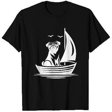 Discover Pug silhouette sailboat minimalist T Shirts