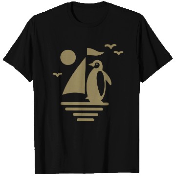 Discover Penguin Sailboat Silhouette Minimalist T Shirts