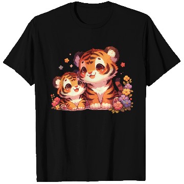 Discover Adorable Tiger Cubs Surrounded By Flowers T Shirts