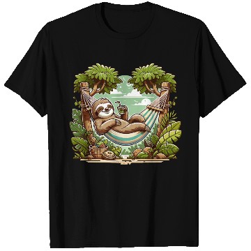 Discover Relaxing Sloth In Hammock Under Palm Trees T Shirts
