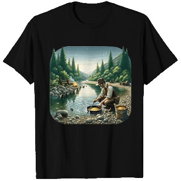 Discover Gold Prospector by the River in a Serene Forest T Shirts