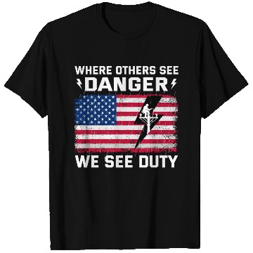 Discover American Flag Lineman Duty Danger T Shirts