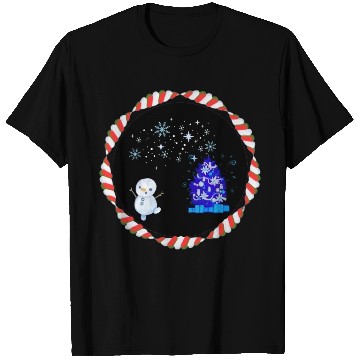 Discover Festive Christmas Illuminated Tree with Snowman T Shirts