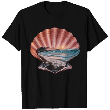 Discover Seashell Beach Scene Serene Ocean Landscape T Shirts