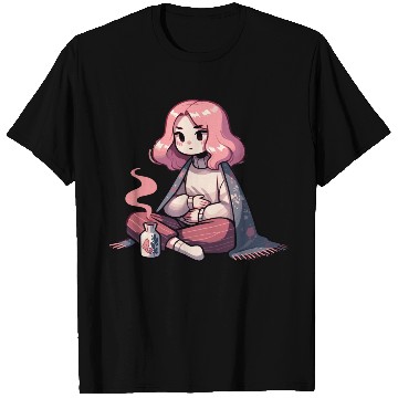 Discover Cozy Anime Girl with Warm Drink T Shirts