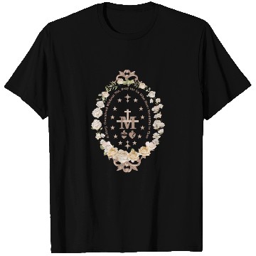 Discover Marian Catholic Virgin Mary Marian Cross Floral T Shirts
