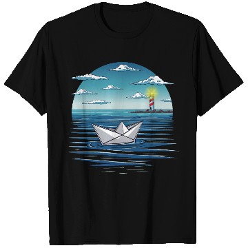 Discover Guided Voyage Paper Boat Sailing Toward Lighthouse T Shirts