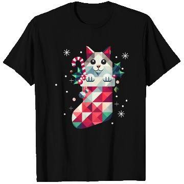 Discover cute cat in a colorful Christmas stocking T Shirts