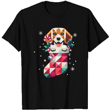 Discover Beagle in a colorful Christmas stocking T Shirts