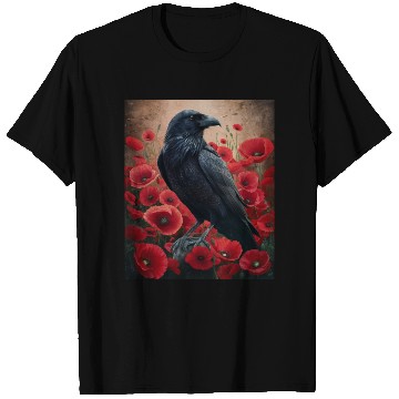 Discover Raven Red Poppies Gothic Nature Art natural T Shirts