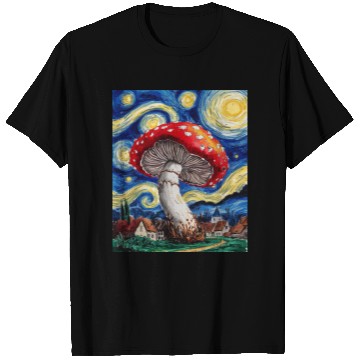 Discover Starry Night Mushroom: Surreal Watercolor Dreamsca T Shirts